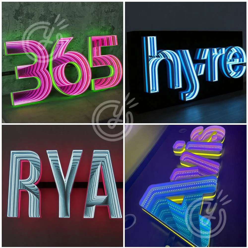 Custom 3D Infinity Mirror Light Sign Infinity Mirror Logo Sign Led Indoor Decoration Mirror Light Custom Business for Wall Decor view 5