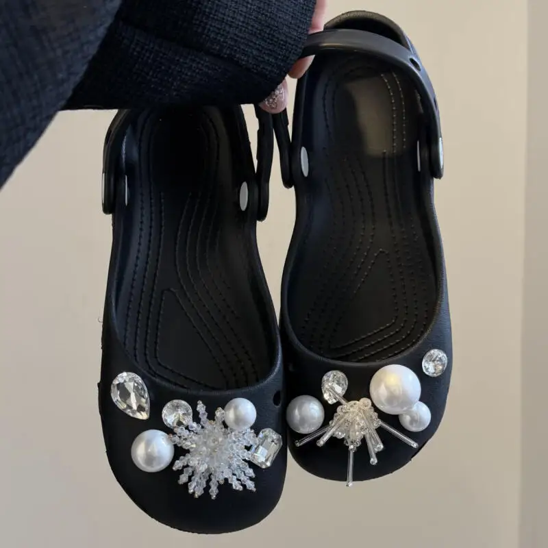 Luxury Tassel Flower Ballet Clogs Accessories Women 2026 Summer Crystal Pearl Shoes Charm Set Korean Style DIY Clogs Decorations