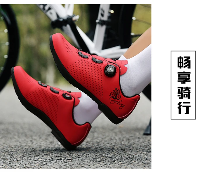 Rennradschuhe für Herren und Damen, Selbstverriegelnde Speed-Fahrradschuhe mit SPD-Klammern, Flacher Sohle für MTB-Radsport – Detail 23