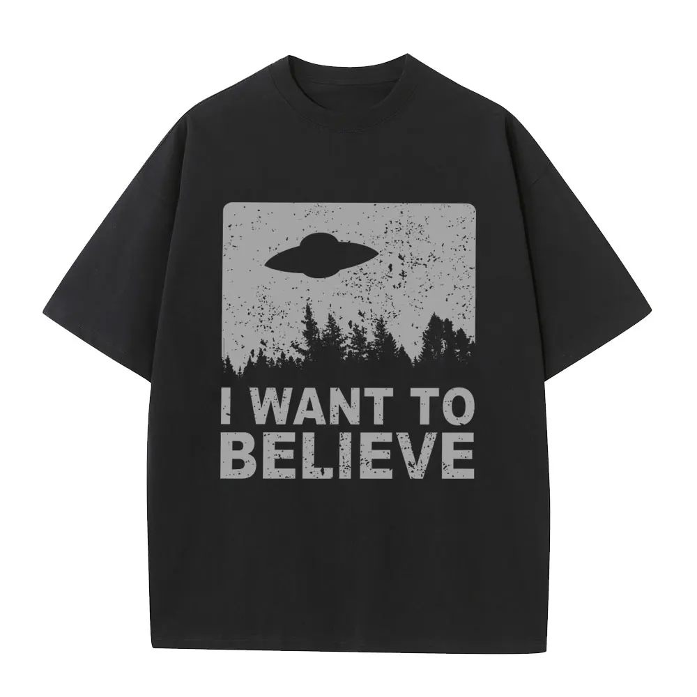 The X Files I Want To Believe Graphic T-shirt Men Women Casual 100% Cotton Short Sleeve T Shirt Male Vintage Oversized T-shirts