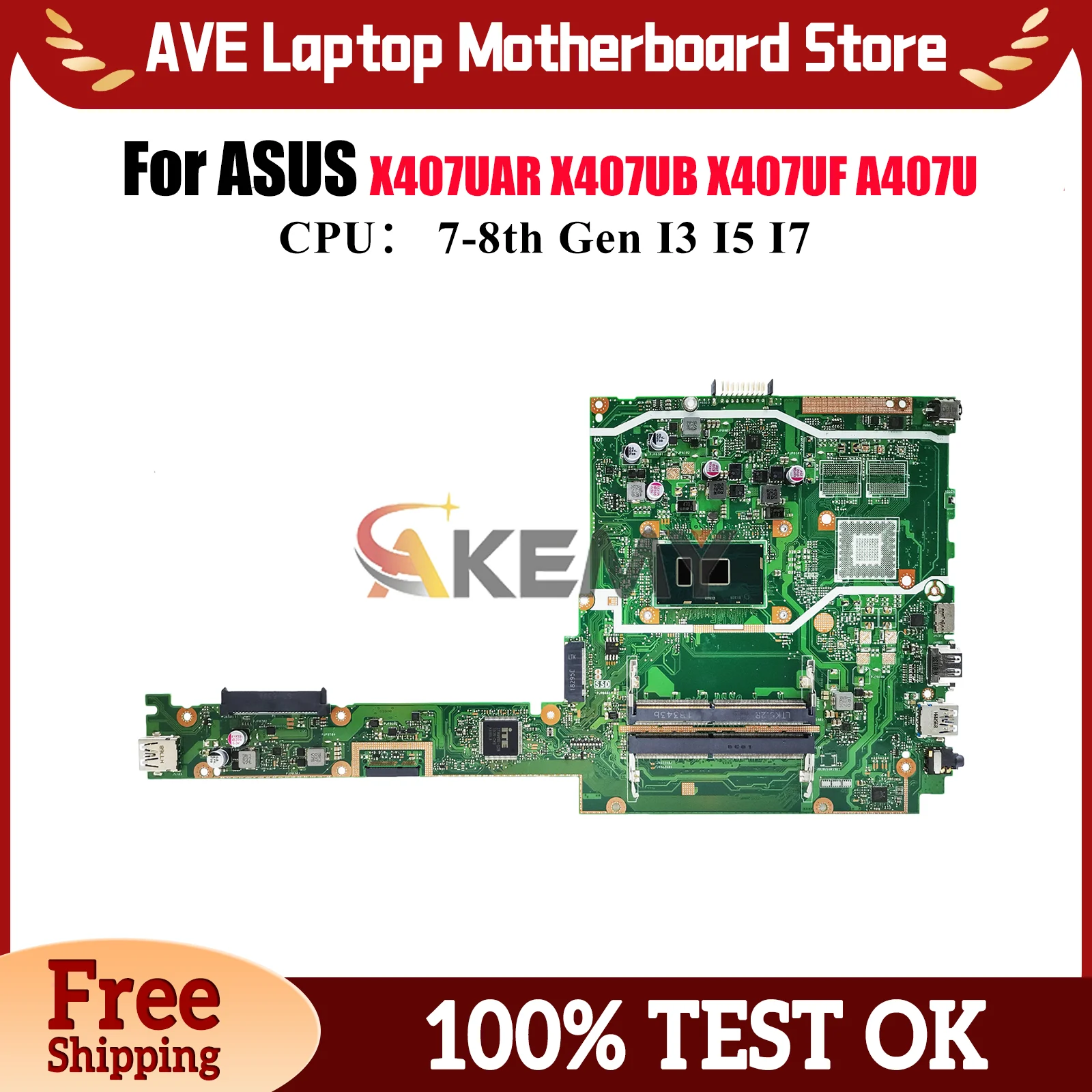 

X407UAR Материнская плата для ноутбука ASUS X407UB A407U X407UA X407U X407UBR X407UV X407UAR F407U Y4000U X407UF Материнская плата I3 I5 I7 CPU