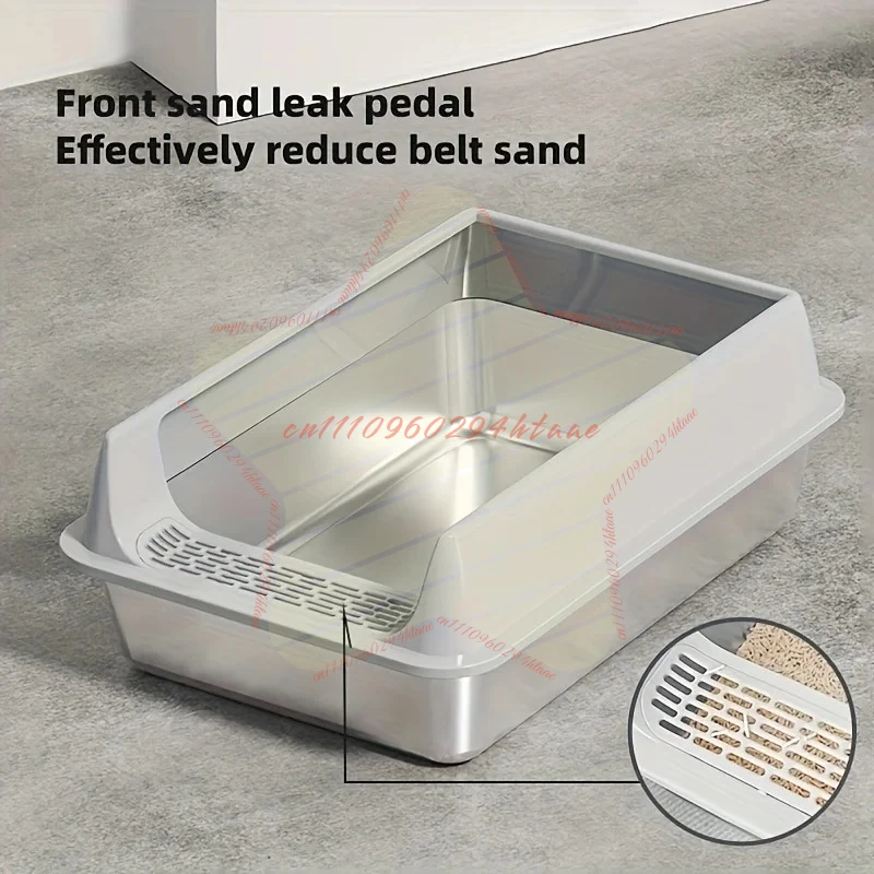 Stainless Steel Litter Box, Semi-enclosed Splash-proof and Leak-proof Design, Removable Lid, Suitable for Big Cats, and More
