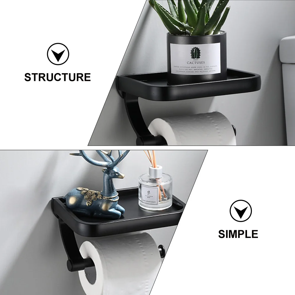 

Multifunctional Wall-Mounted Phone Tissue Holder Thickened Space Aluminum Bathroom Kitchen Storage Rack Black Sturdy Roll Paper