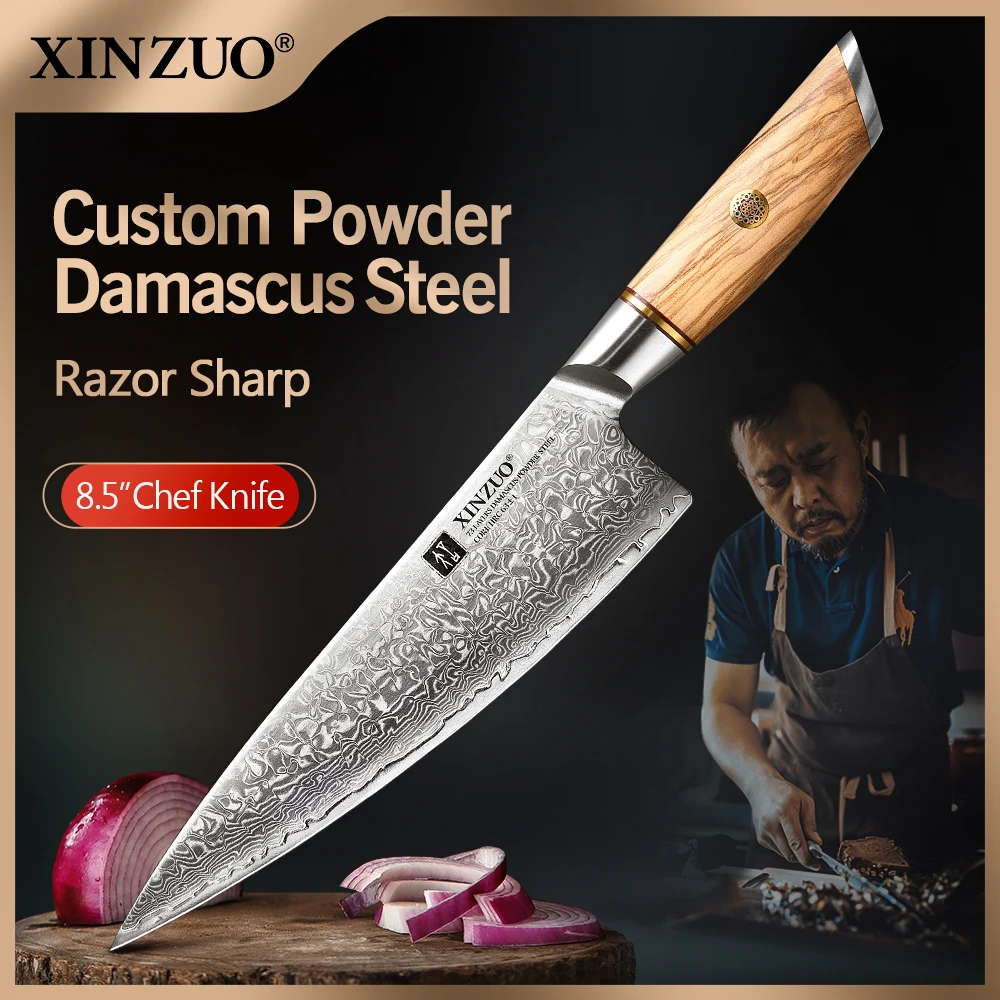 

Newest XINZUO 8.5" inch Chef Knife 73 Layers Damascus Steel Kitchen Knives 15°±1 Per Side Practical and Beautiful Handle