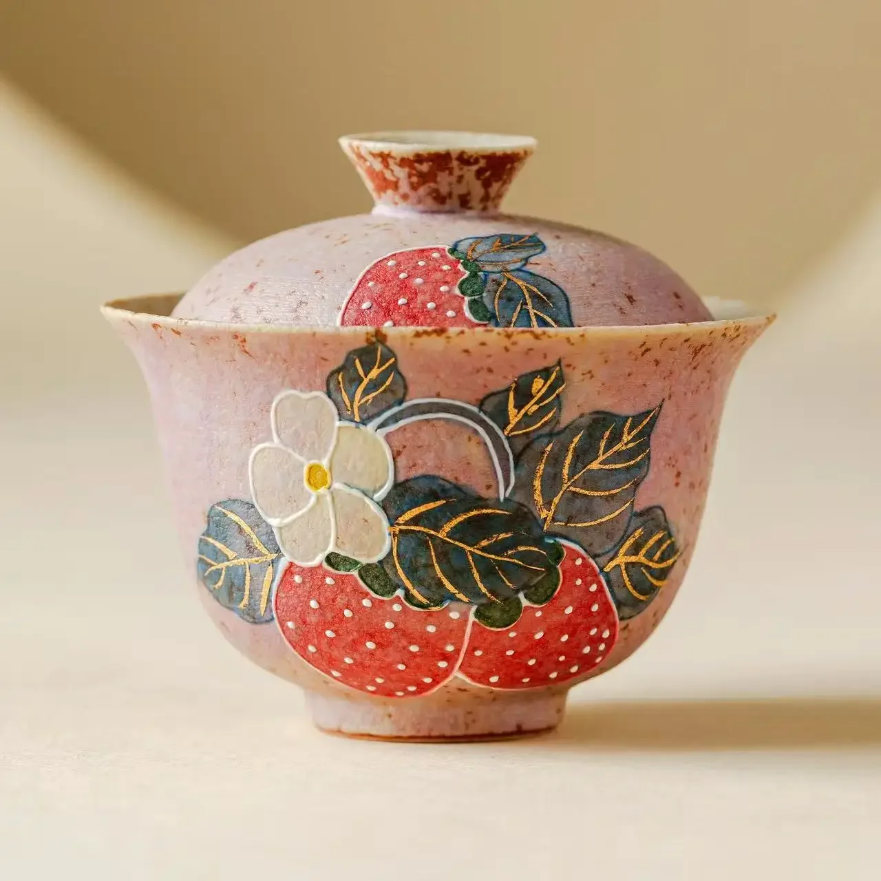 80ML Flint Red Ceramic Ercai Cover Bowl Hand-painted Pile Carving New Chinese Small Tea Bowl Kung Fu TeaSet Gift Craft Ornaments