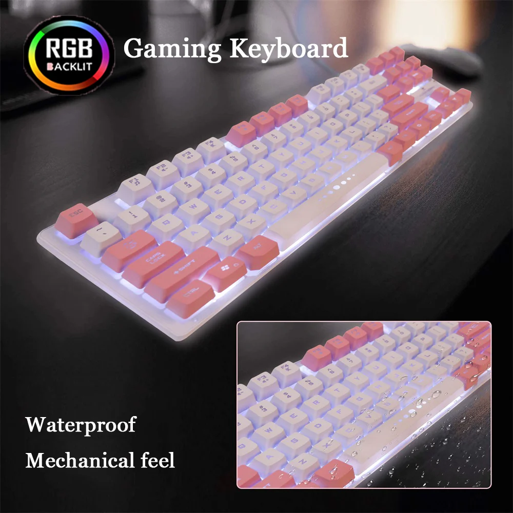 

Mechanical Feel Gaming Keyboard Wired Ergonomic Pink Keypad RGB Backlit Keyboard For PC Laptop Girl Gamer Computer Accessories