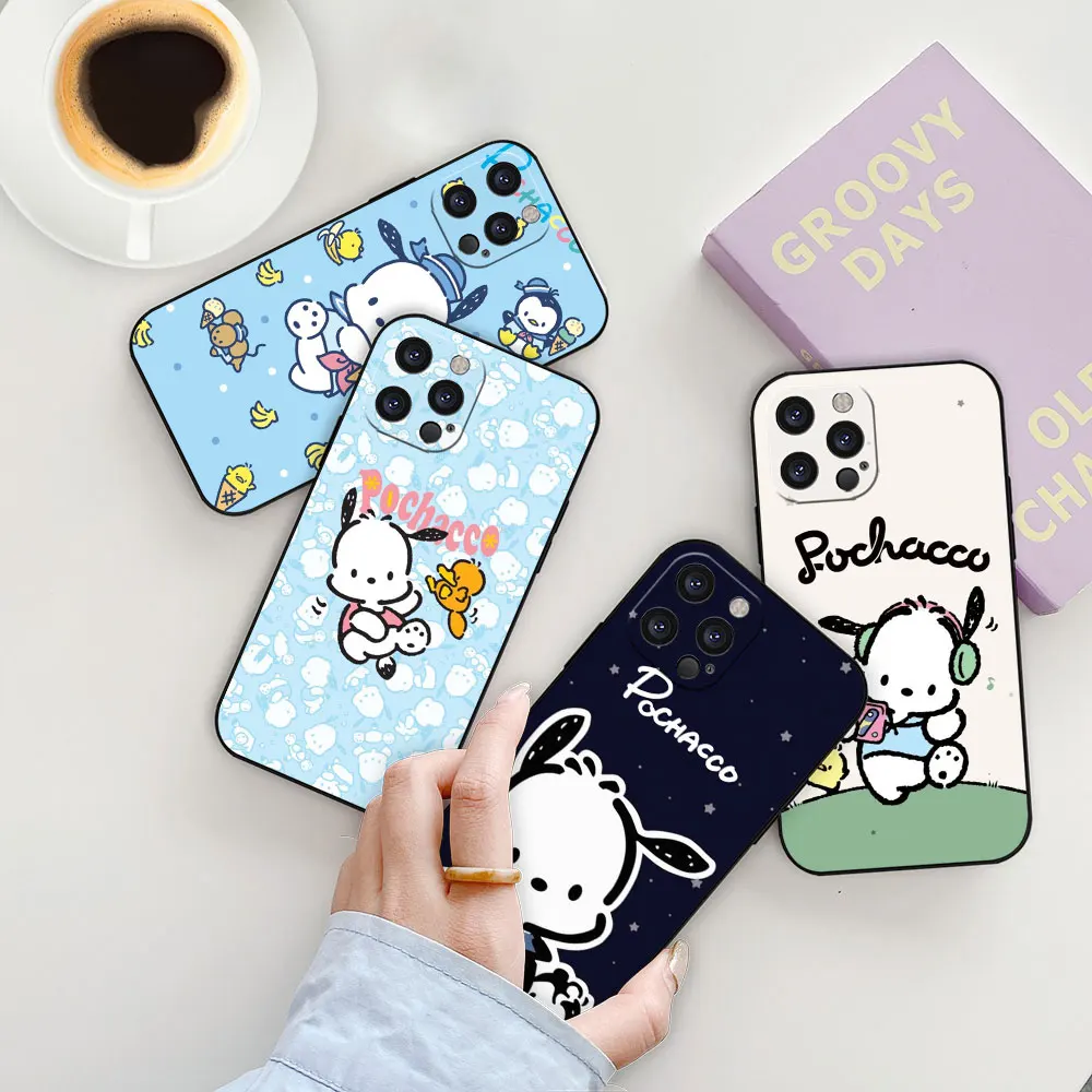 Cartoon Pochacco Cute Dog Funda For Apple iPhone 15 14 ProMax 13 12 Mini 11 Pro 7 8 Plus XS Max XR X Phone Case Black Soft Cover