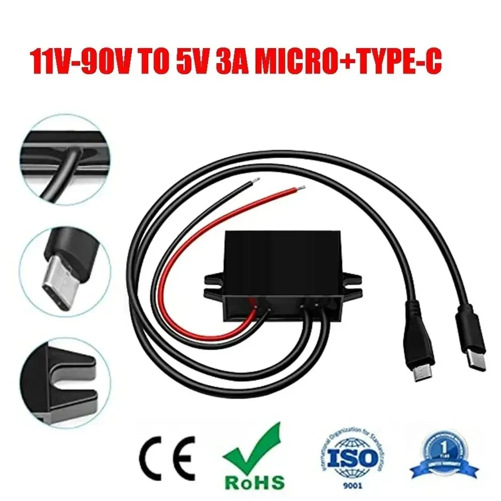 12V 24V 36V 48V 60V 72V bis 5V 3a 15W DC DC 11-90V bis 5V USB-Wandler mit Typ C und USB-Ausgang Netzteil wandler