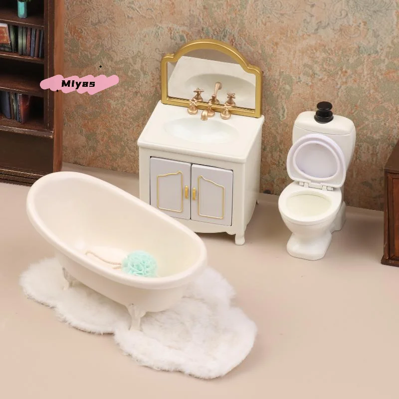 

Набор для ванной комнаты в кукольном домике в масштабе 1/12 - имитация ванны, туалета, умывальника, модель шкафа - украшение мебели для кукольного домика