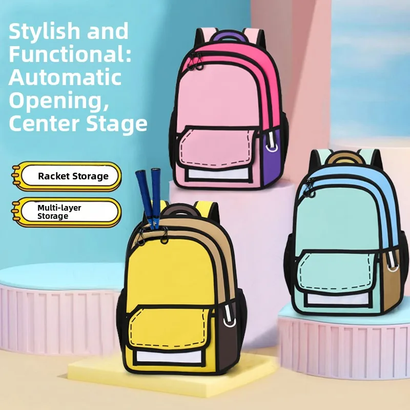 Creative Women 2D Ding Bapa Casual Simple Sle Cartoon School Bag Comic Theme Square ape Zipper Closure Bapa