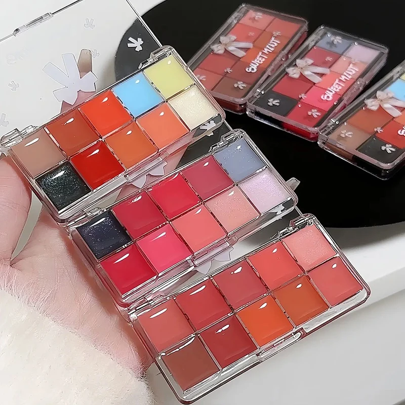 10 สี Lip Jelly แผ่นกระจกคริสตัล Lip GLOSS Moisturizing Water Glass สีแดงสีส้ม Lip Oil Balm เซ็กซี่แต่งหน้า Palette