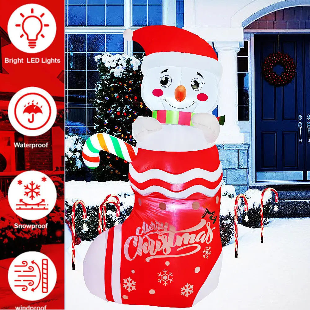 1.8M/6FT Świąteczne dmuchane buty śnieżne i bałwan - dekoracje ogrodowe z wbudowanymi światłami LED do dekoracji świątecznych na zewnątrz, trawnik i podwórko
