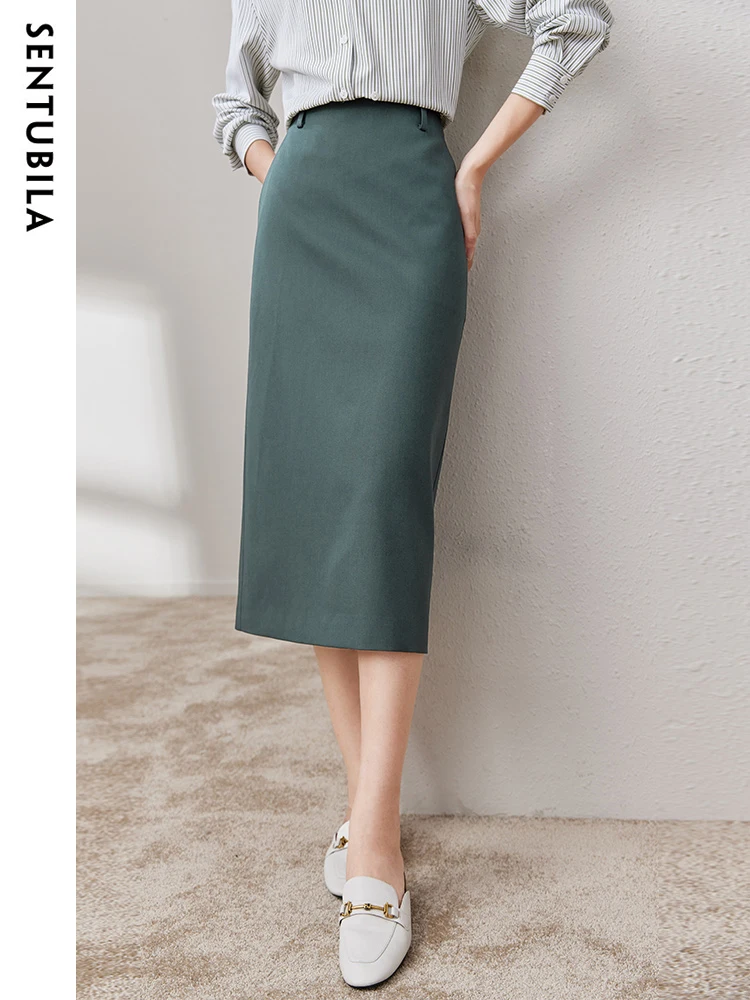 

SENTUBILA Office Lady Midi Pencil Skirts for Women 2024 Autumn New Business Temperament Fashion Versatile Slim Skirt 133Q49618