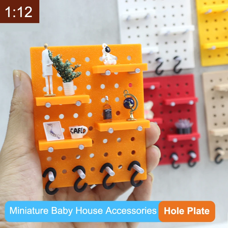 1:12 Dollhouse Mini Pegboard Wall Storage Rack W/Hook Doll Simulation Furniture Shelves Decor Toy Micro Scene Building Props