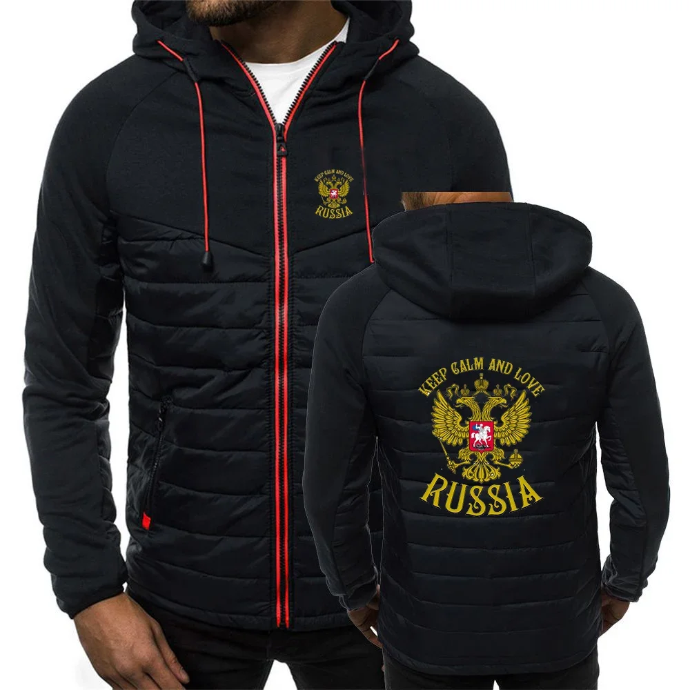 

Russia Badge Gold Eagle Printing Spring Autumn Fashion Mens Hooded Jacket Zipper Warm Fleece Padded Comfortable Popular Coats