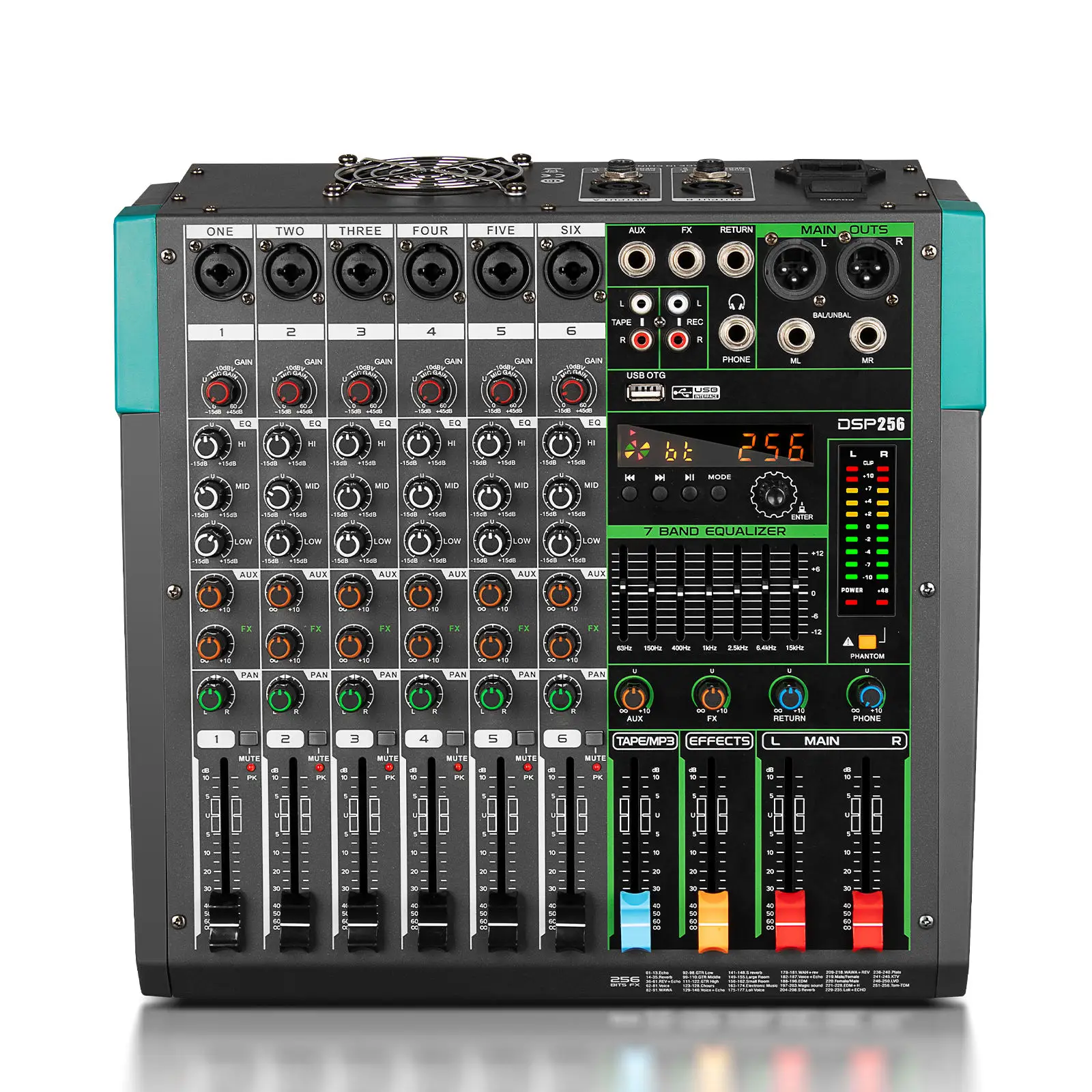 GT6 6-Channel Professional Digital Audio Mixer Console Built-in 350Wx2 Power Amplifier for Stage Studio PA System