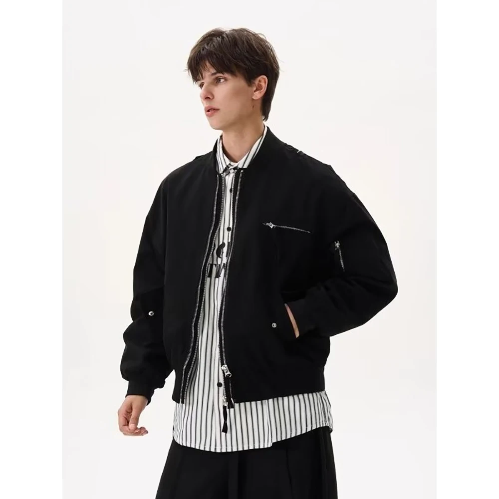 

Men's double-zipper multi-pocket American short jacket, a multi-functional autumn style fashionable retro wool casual jacket