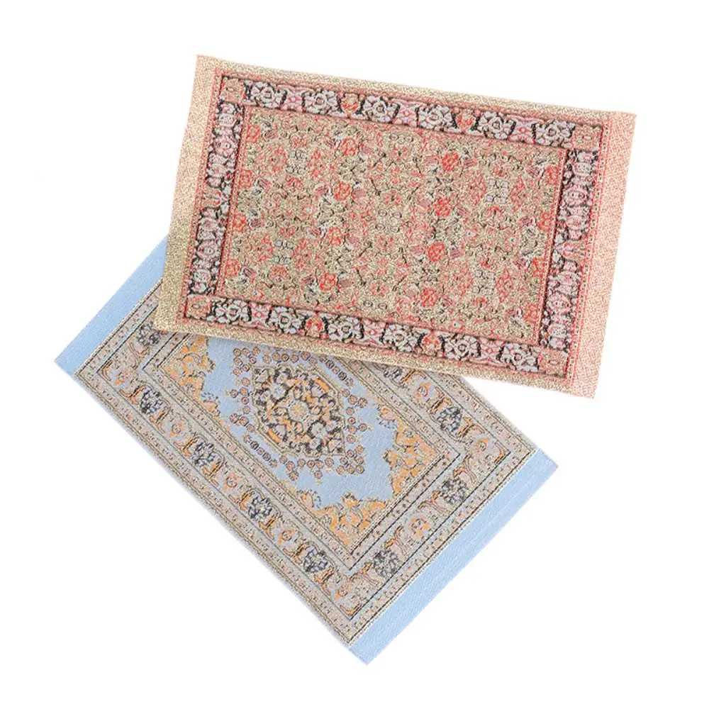 Floral Pattern Mat Dollhouse Accessories Dollhouse Carpet 1:12 Dollhouse Miniature Dollhouse Furniture Simulation Weaving Rugs