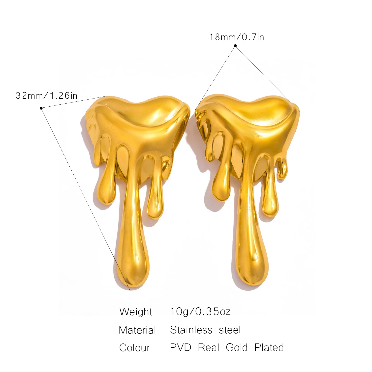 Heart Melting Lava Shaped Earrings for Women, Stainless Steel Rust Proof Hypoallergenic Daily Personalized Jewelry
