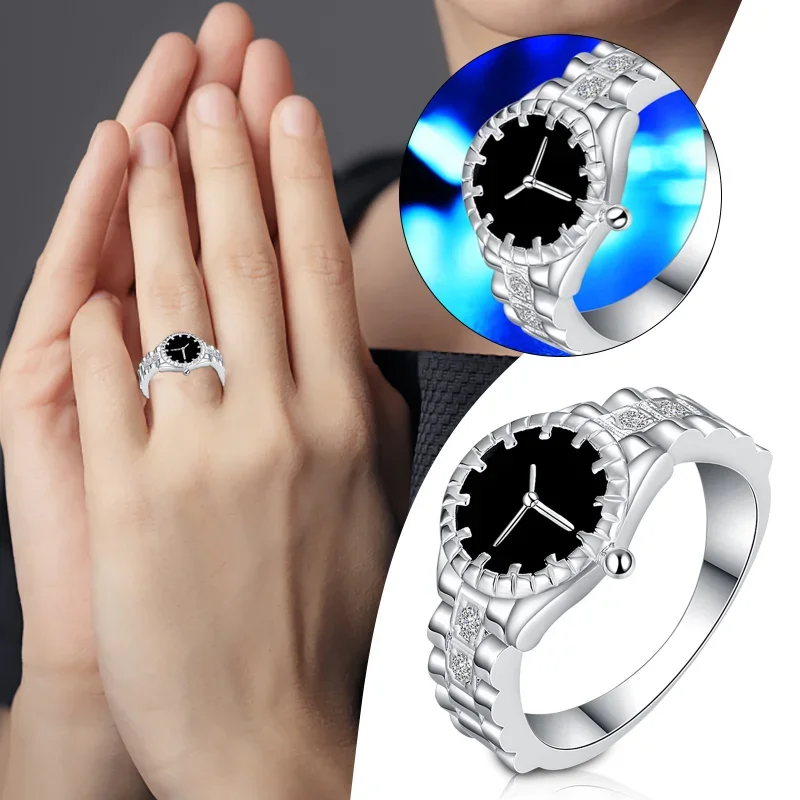 Vintage Zircon Watch-shape Ring Women Index Finger Ring Fashion Crystal Ring Creative Women Wedding Trendy Charm Luxury Jewelry