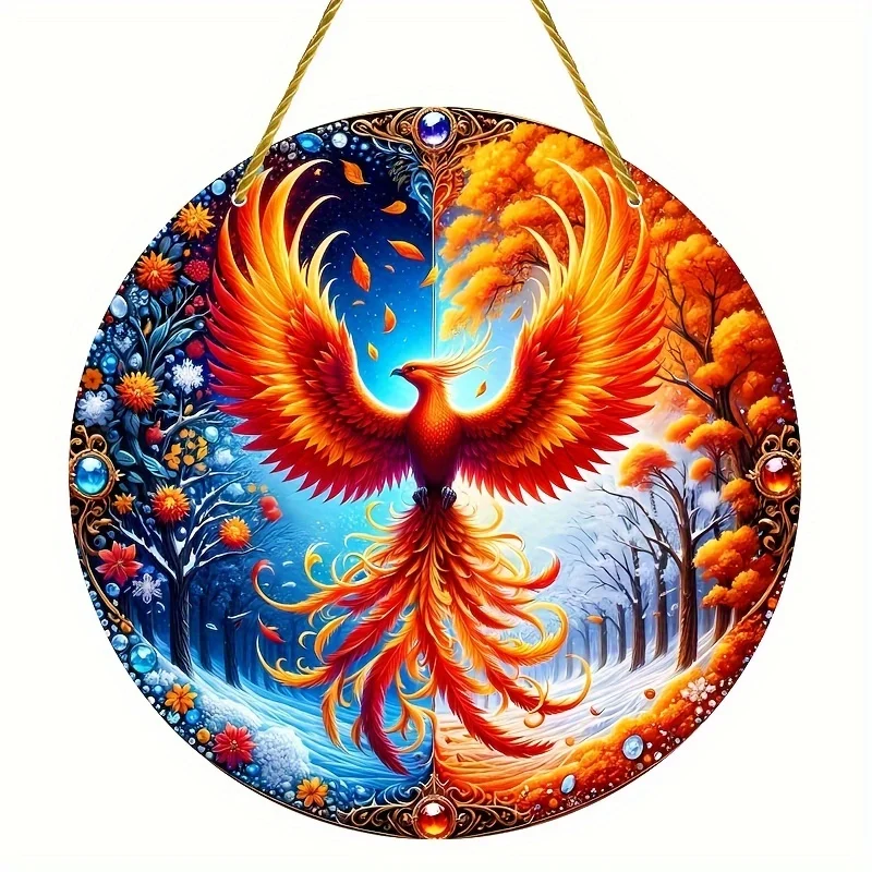 Precioso logotipo decorativo acrílico con diseño de Fénix y fusión estacional, para decoración multiusos: hogar, pared, puerta, porche