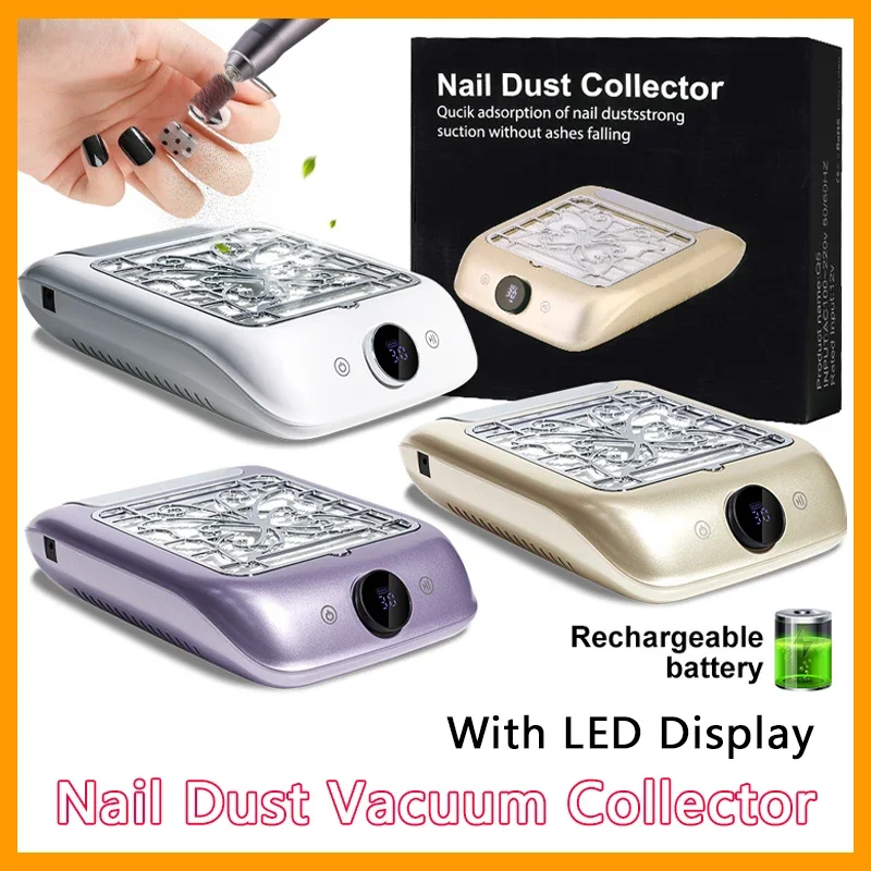 

Перезаряжаемый мощный пылесборник для ногтей, беспроводной пылесборник для ногтей со светодиодным дисплеем, регулируемая скорость, маникюрные инструменты