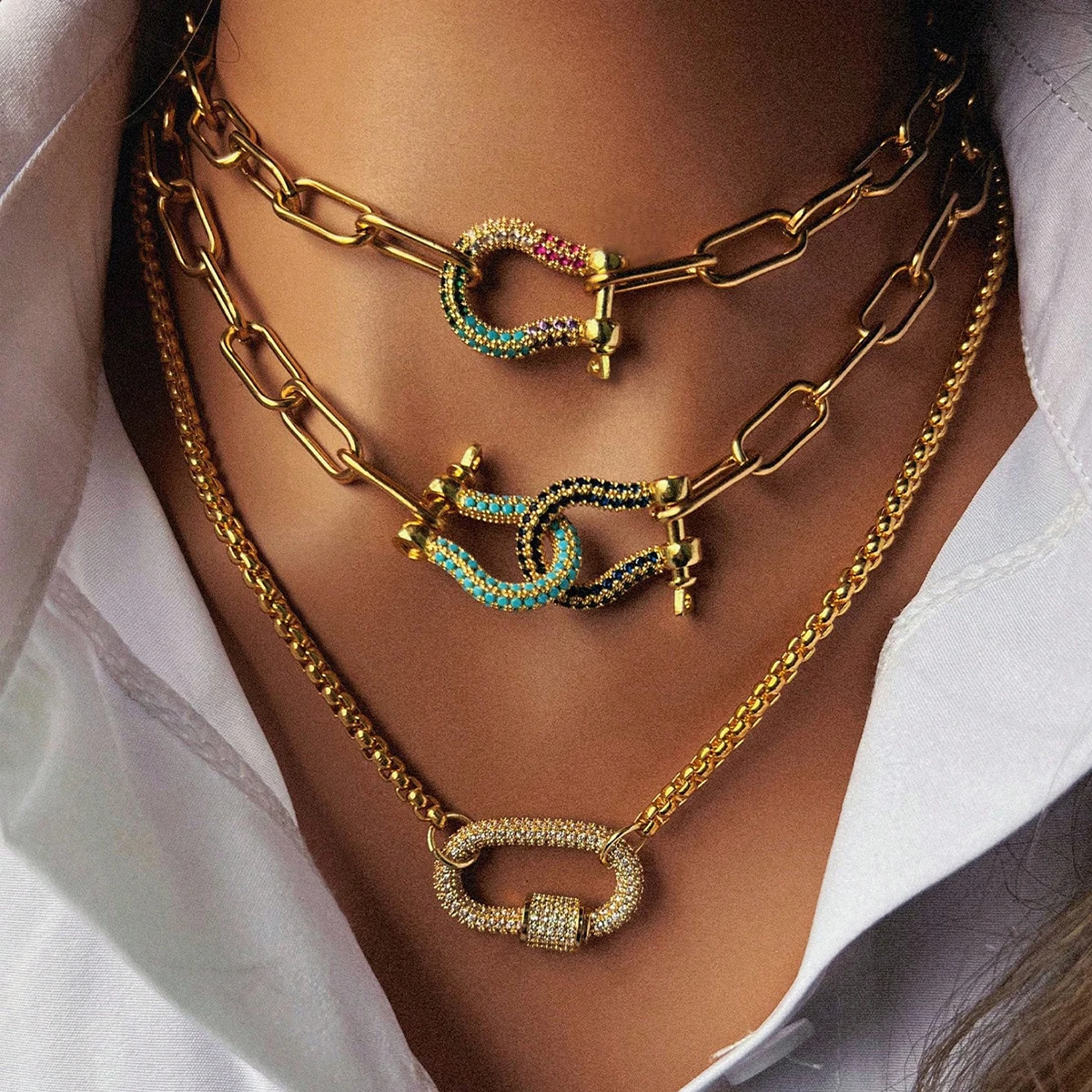 

1 шт. золотое и серебряное ожерелье в форме подковы, двойная цепочка в форме подковы, уникальный и изысканный стиль