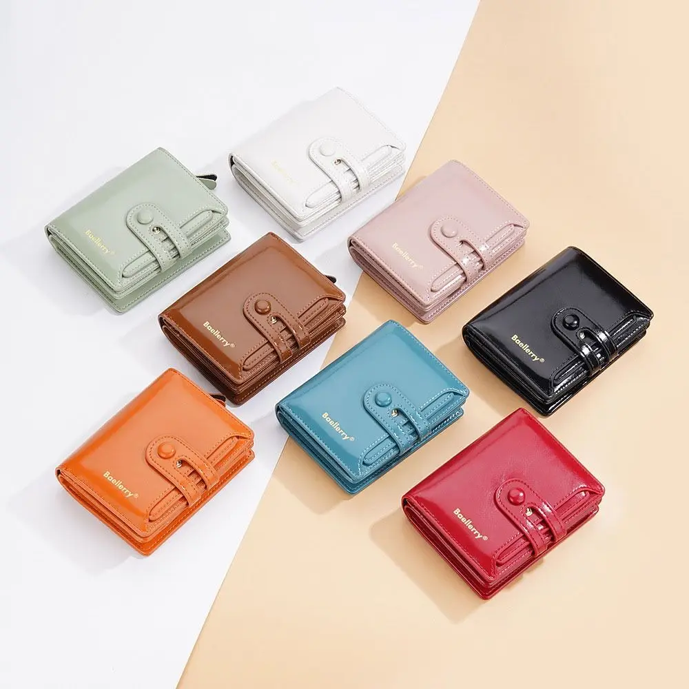 

Fashion Patent Leather Short Wallets Portable Korean Style Women Clutch Bag Multifunctional Coin Purse Change Bag Female