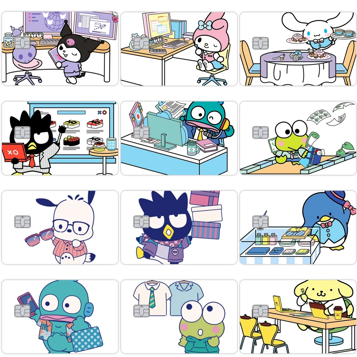 

Anime Cartoon Hangyodon Cinnamoroll Pochacco Kuromi Working Creative Credit Debit Card Film Stickers Skin Bank Metro Card Decal