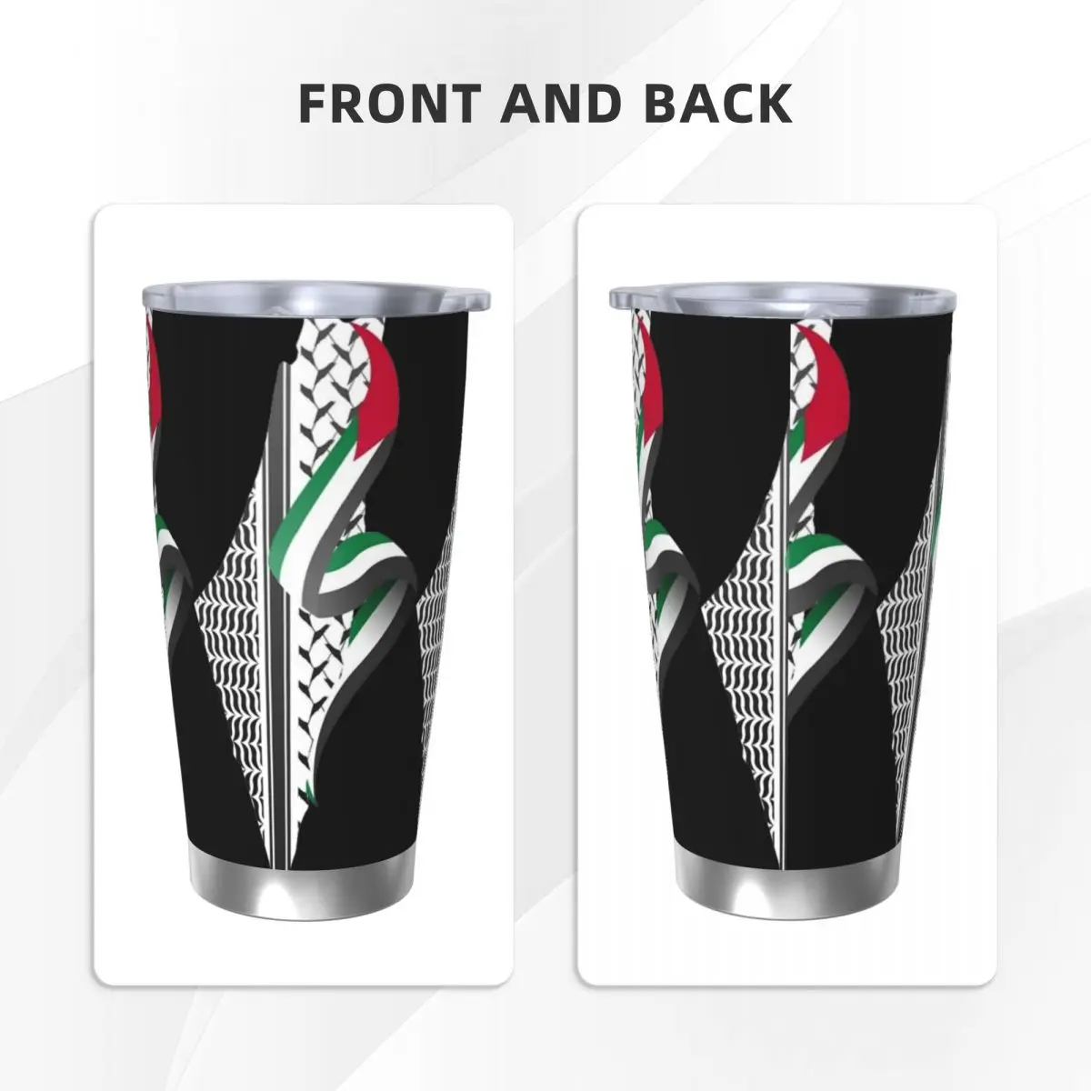 Palestine Map Palestinian Keffiyeh Pattern Insulated Tumbler with Straws Lid Vacuum Coffee Mugs Thermos Bottle Cups, 20oz