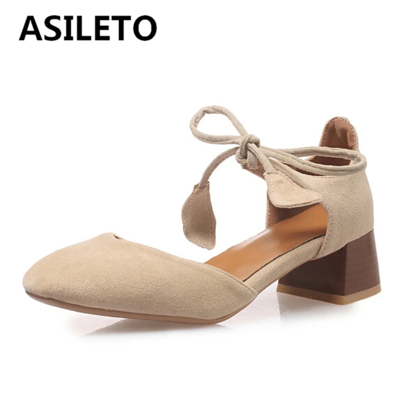 

Женские туфли-лодочки ASILETO на квадратном каблуке, из флока, на шнуровке, неглубокие, милые, большие размеры 32-54, черные, розовые, бежевые, весна S3108