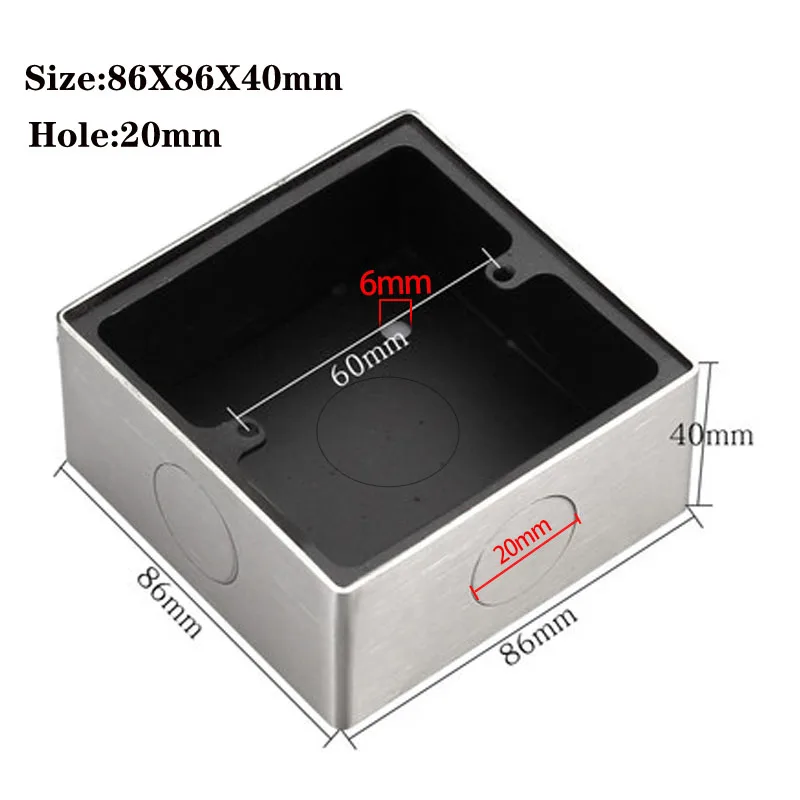Type 86 Surface Mount Universal Wall Switch Socket Wire Junction Box Stainless Steel Panel Button Metal Box 20mm Hole