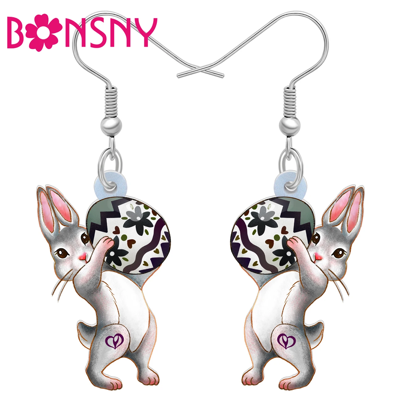 BONSNY Acrylic Easter Basket Eggs Bunny Dangle Earrings Funny Garden Rabbit Spring Holiday Jewelry Animal Lovers Gifts For Women