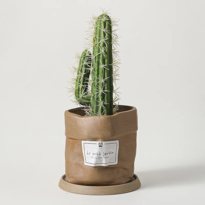 Succulent Cloth Bag Ceramic Small Flower Pot Simple Wind Kraft Paper Bag Cactus Office Plain Embryo Flower Pot