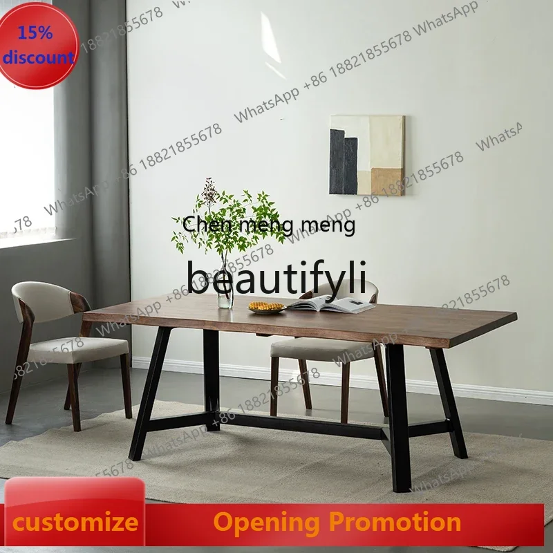 S7486teae North American black walnut dining table, all solid wood Nordic logs, natural edge modern minimalist workbench