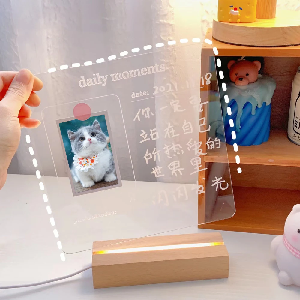 Note Board Erasable Desktop Writable Message Board Acrylic Transparent Luminous Note Board School Supplies Writable Student