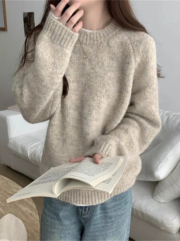 Koreanische Sle Weiche Gestrickte Lange Sve frauen Pullover Warme Innere Tragen Top Reine Farbe Lazy Faion Basis Schicht irt