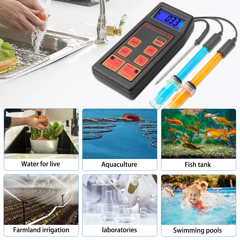 Yieryi مقياس درجة الحموضة و ORP مقياس درجة الحرارة PH-8424 الرقمية جهاز اختبار جودة المياه 0-14 PH لحمام السباحة حوض السمك الزراعة المائية MV مراقب #6