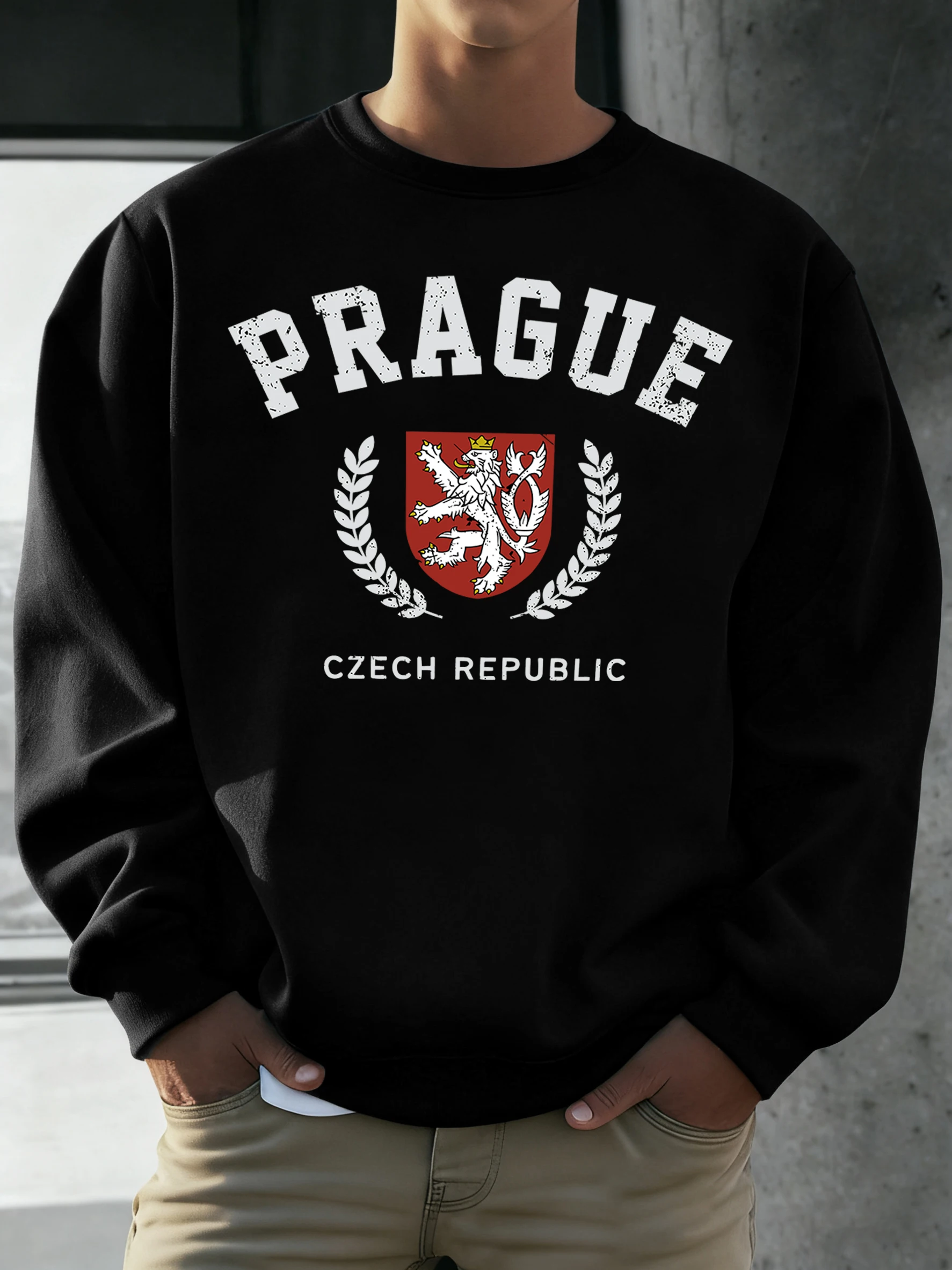 براغ جمهورية التشيك العلم طباعة رجل سترة الموضة العصرية الصوف البلوز الخريف س الرقبة الملابس الرياضة الشارع الرياضية #2