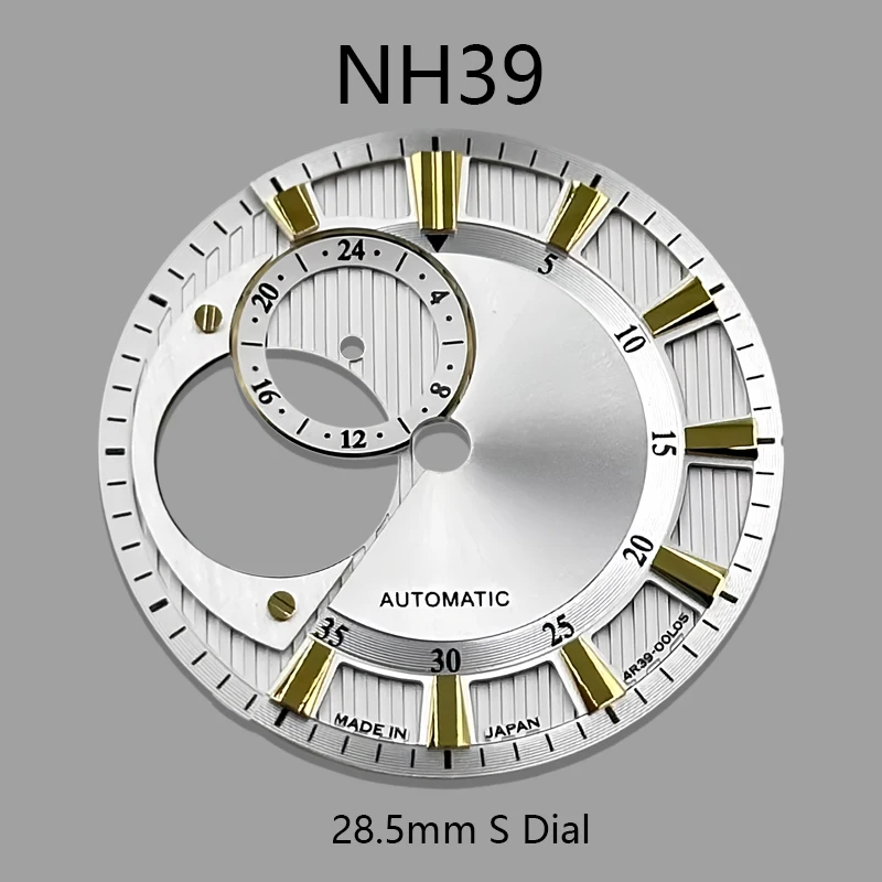 Dial NH39 28.5mm dengan logo S, cocok untuk modifikasi jam tangan klasik hollow sunburst dengan mesin NH39.