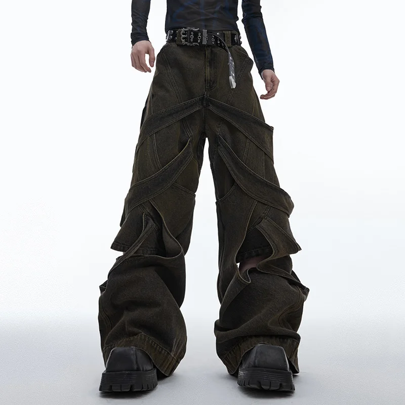 FEWQ Niche Deconstruction Wornout Washed Hollowed Out Jeans 2024 Vintage Pants Patchwork High Street Male Trousers 24E1535