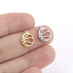 EUEAVAN 5pcs/lot Ball Charm Stainless Steel Charms Basketball Sport Pendant Small Necklace Bracelets Accessories DIY Findings