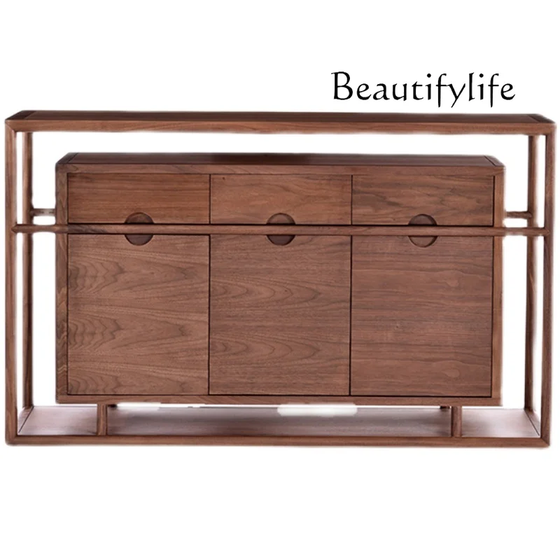 

New Chinese Style Black Walnut Solid Wood Entrance Cabinet Nordic Zen Curio Cabinet Modern Minimalist Sideboard Cabinet