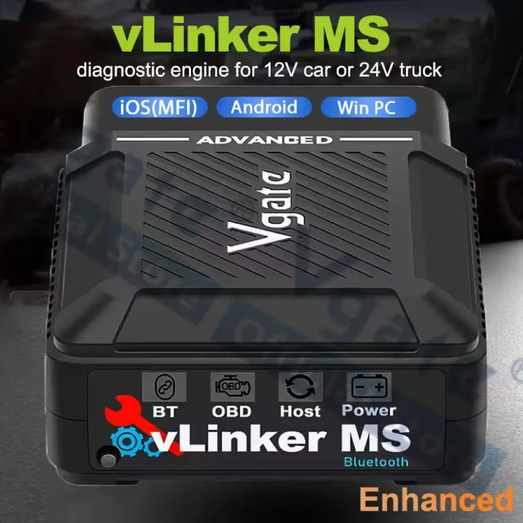 

Upgraded Vgate Vlinker MS Bluetooth OBD2 Scanner for 12V 24V Car OBD 2 Diagnostic Tool ELM327 V2.3 CH LS CAN For iOS/PC/Android