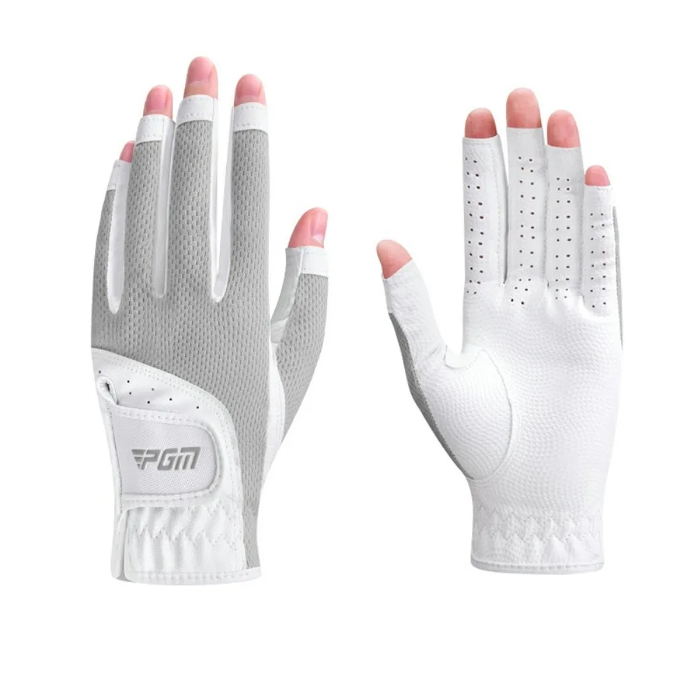 1 Pair of Non-Slip Breathable Golf Gloves Leather Mesh Open Finger Gloves Left and Right Sunscreen Golf Finger Covers Women