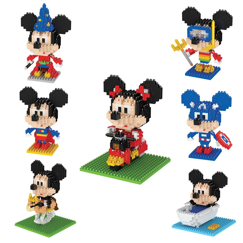 Disney Micro Building Blocks Mickey Minnie Mouse Cosplay SuperHero DIY Puzzle 3D Model Donald Duck Daisy Mini Brick Figures Toy