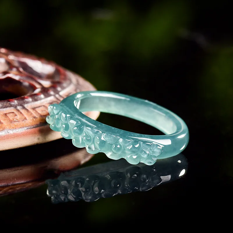 

Natural Myanmar Jadeite Flower Ring Fashion Accessories Talismans Real Jade Amulet Jewelry Charm Gemstone Gifts for Women