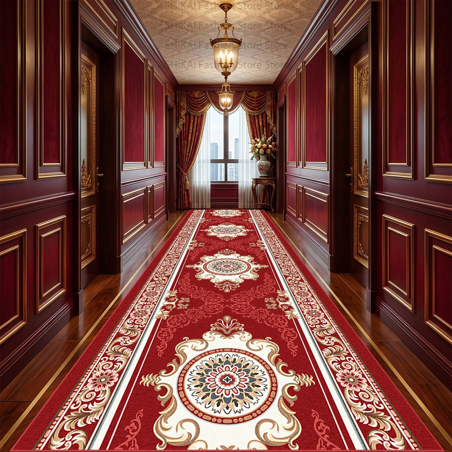 Red European Luxury Palace Style Long Corridor Carpet Decoration Home Easy Clean Runner Rug Non-slip Lint-free Long Floor Mats