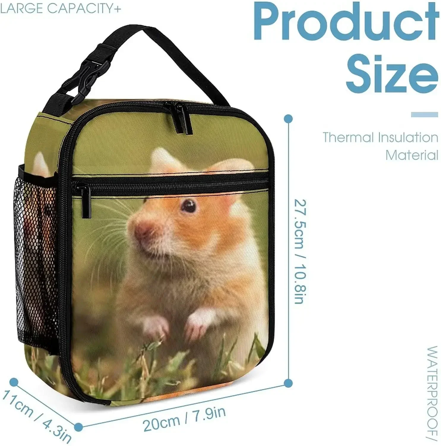 Cute Hamster Funny Insulated Lunch Bags Waterproof Lunch Tote Reusable Lunch Cooler Bag For Work Office Picnic Travel