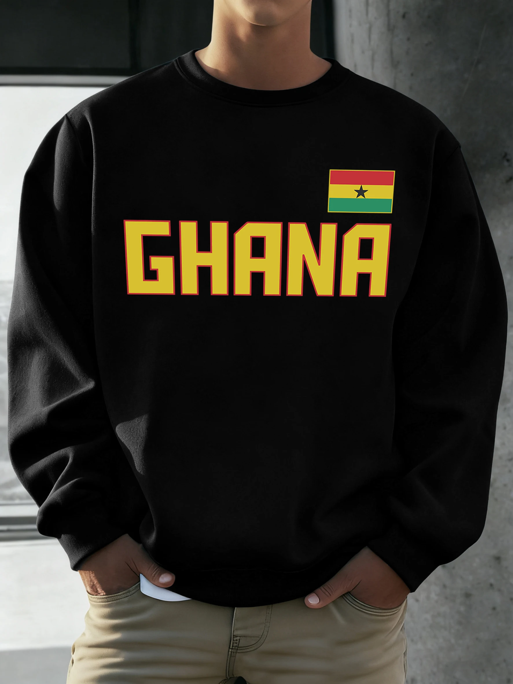 غانا العلم طباعة الرجال Qutumn الشتاء البلوز عادية فضفاض كم طويل كل مباراة الصوف البلوفرات الناعمة س الرقبة للجنسين خمر #2